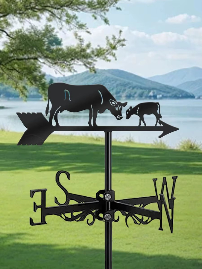 Wetterfahne Kuh und Kalb aus Metall in Schwarz als Gartendekoration mit Richtungsanzeige - Bild 3