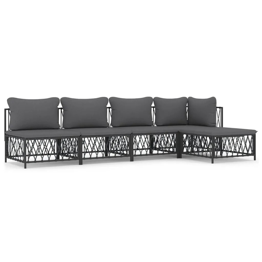 vidaXL 5-tlg Garten-Lounge-Set in L-Form mit Kissen aus Textilene und pulverbeschichtetem Stahl in Anthrazit - Bild 2