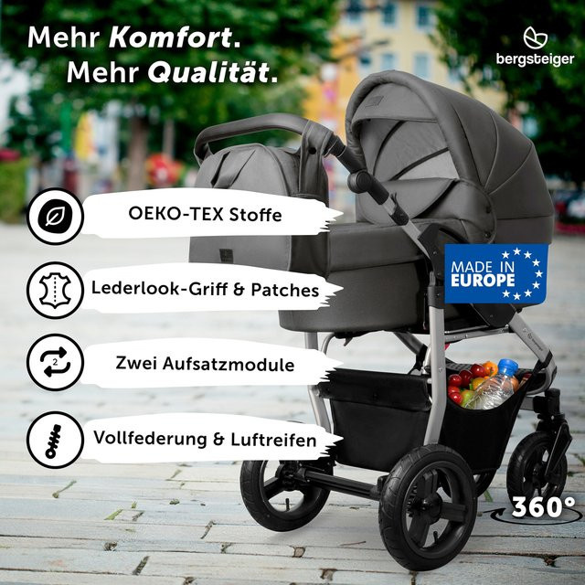 Bergsteiger Kinderwagen Capri 2in1 Kombikinderwagen in Grau mit Sportsitz, Babywanne und Zubehör - Bild 1