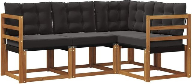 vidaXL Outdoor-Sofagarnitur 4-teilig aus Akazienholz und Textilene in Schwarz und Natur mit wetterfesten Kissen - Bild 1