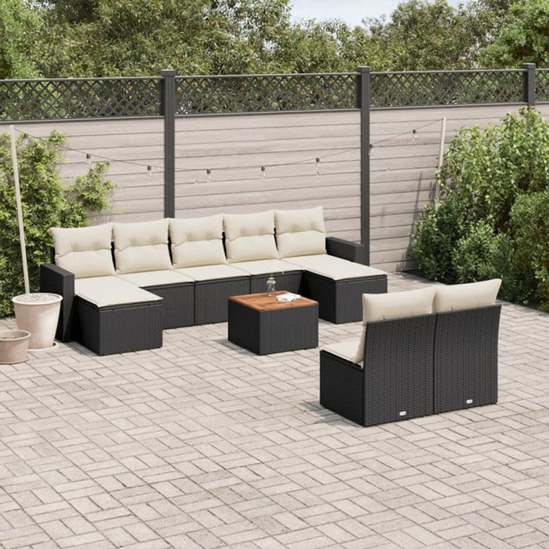 Vidaxl Garten-Sitzgruppe aus schwarzem Rattan mit Kissen für Erwachsene in modernem Design - Bild 1
