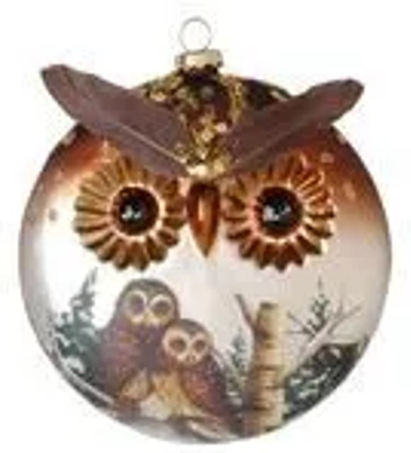 Christbaumschmuck Eule aus Glas von Krebs Glas Lauscha GmbH in Diskusform, Farbe: Braun, Höhe: 12 cm - Bild 1