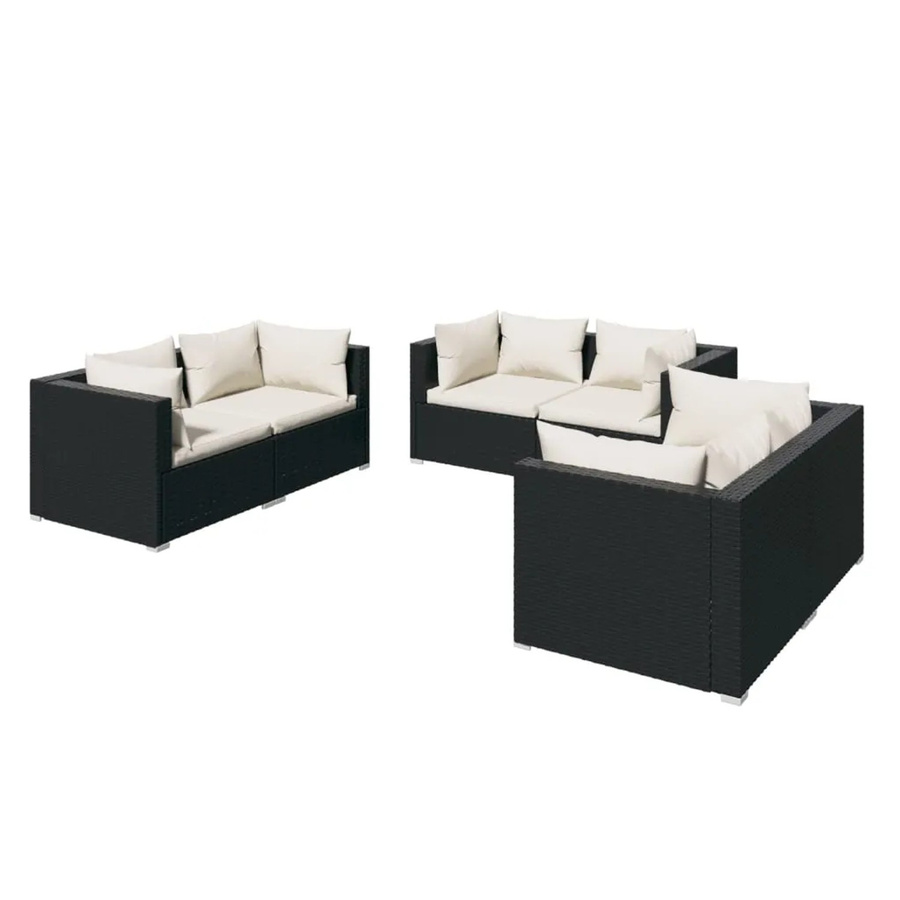 vidaXL 6-tlg Garten-Lounge-Set in L-Form aus Poly Rattan und Metall mit Kissen in Schwarz und Beige - Bild 2