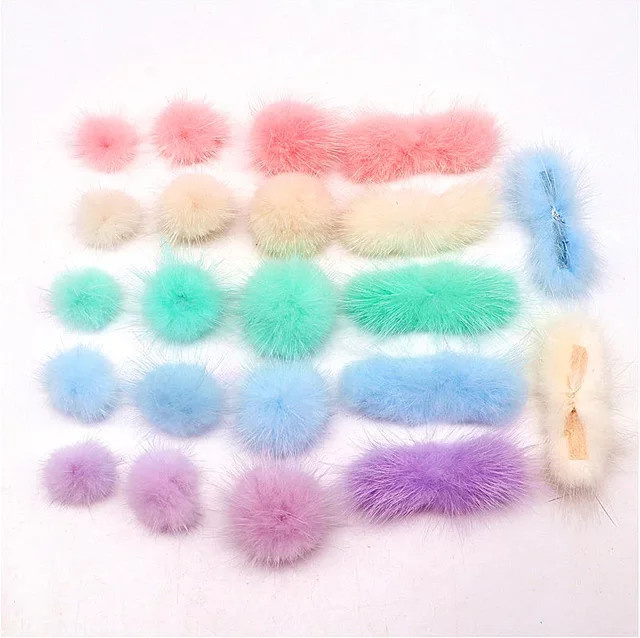 Echte Nerz Pompons mit Schleife für DIY Bastelbedarf in Schwarz und Multicolour, Durchmesser: 25 mm, 30 mm und 40 mm - Bild 1