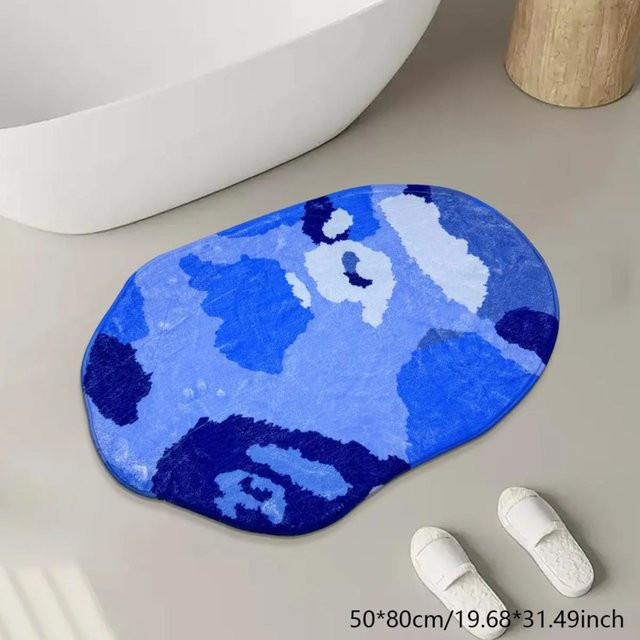 VIKAMA moderner ovaler Badezimmerteppich in Blau im Camouflage-Stil, rutschfeste und waschbare Bodenmatte - Bild 1