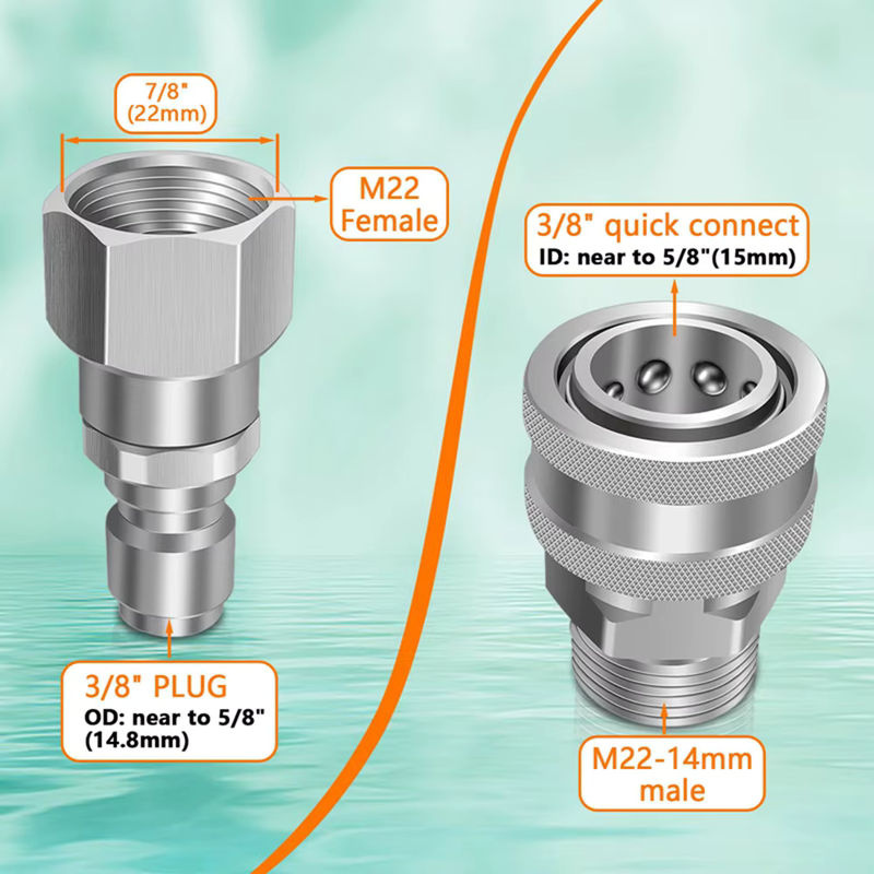 Kaikarai Hochdruckreiniger-Adapter 360 Grad schwenkbar M22 14 mm auf 3/8 Quick Connect Edelstahl-Schnellkupplung für Power Washer Schlauch 5000 PSI in Silber - Bild 2