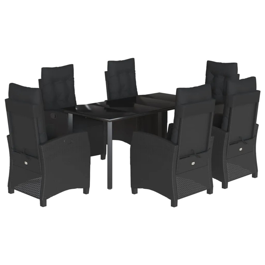 vidaXL 7-teilige Garten-Essgruppe aus Poly Rattan in Schwarz mit Kissen und Tisch aus gehärtetem Glas - Bild 2