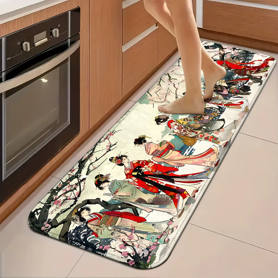 VIKAMA Japanischer Ukiyo-e-Teppich Kirschblüten-Kimono, rechteckig, mehrfarbig, rutschfest und maschinenwaschbar - Bild 4