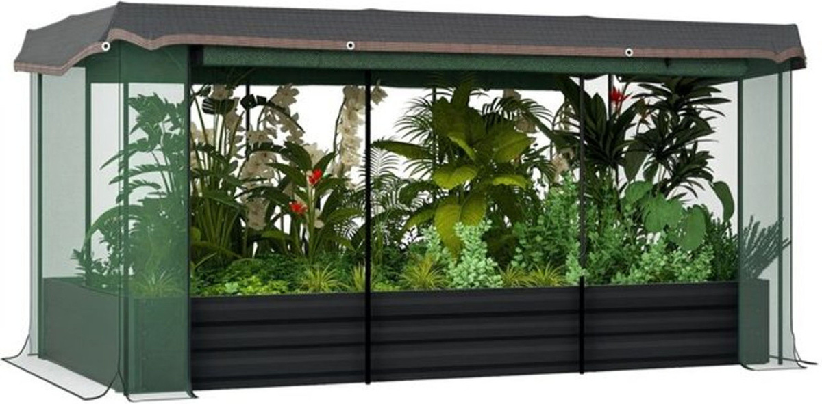 Outsunny Hochbeet aus Stahl mit Vogelschutznetz und Sonnenschutz in Anthrazit, B/T/H: 230 x 110 x 110 cm - Bild 1