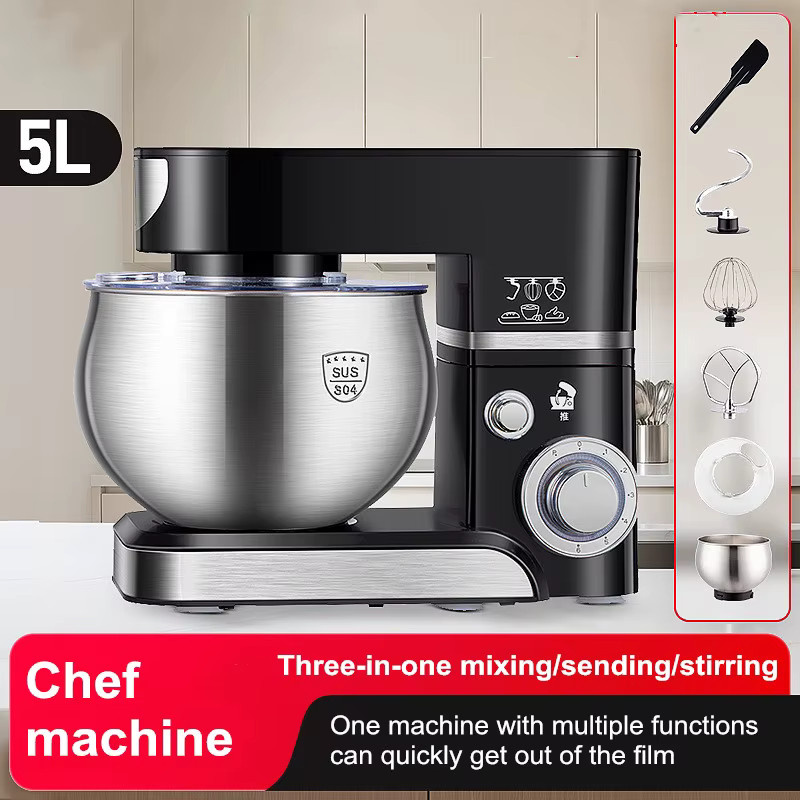 SUSWEETLIFE 3-in-1 Multifunktions-Küchenmaschine mit 5-Liter-Mixbehälter, 1000 W Motor, Schwarz/Edelstahl - Bild 2