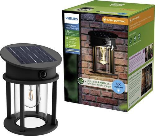 Philips Geri Solar LED Außenwandleuchte mit Bewegungsmelder und Dämmerungssensor, Schwarz - Bild 1