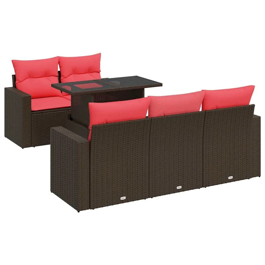 vidaXL 6-teilige Garten-Sofagarnitur aus braunem Poly-Rattan mit Kissen und Akazie-Elementen - Bild 2