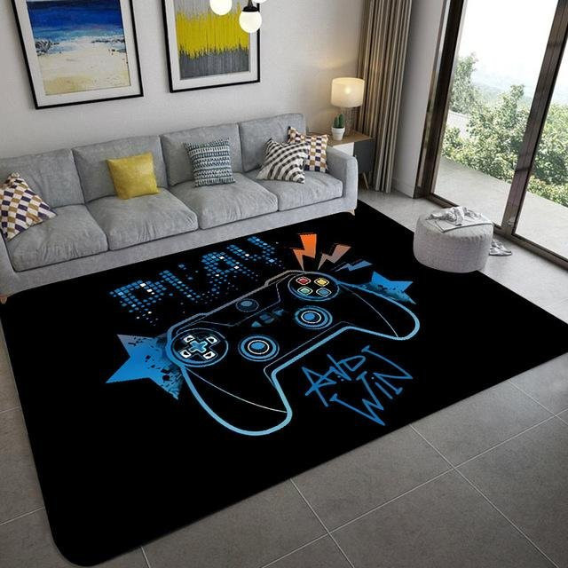 Gamer-Controller Teppich von A Family Of Home Textiles, rutschfeste Spielmatte für Kinder in Schwarz, B/B: 100 x 150 cm - Bild 1