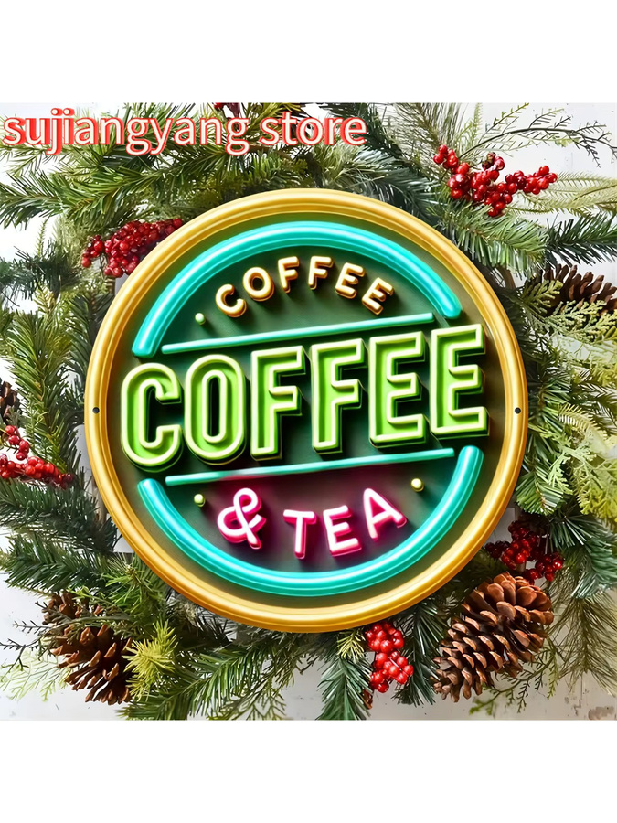 Potdemiel Vintage-Metallschild Coffee & Tea, runde Aluminium-Wanddekoration in Multicolour, Durchmesser: 20,32 cm - Bild 7