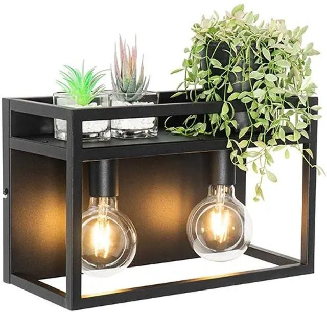 QAZQA Industrielle Wandleuchte Schwarz aus Metall mit 2 Flammig Cage Rack und transparentem Glas, dimmbar, E27 - Bild 1