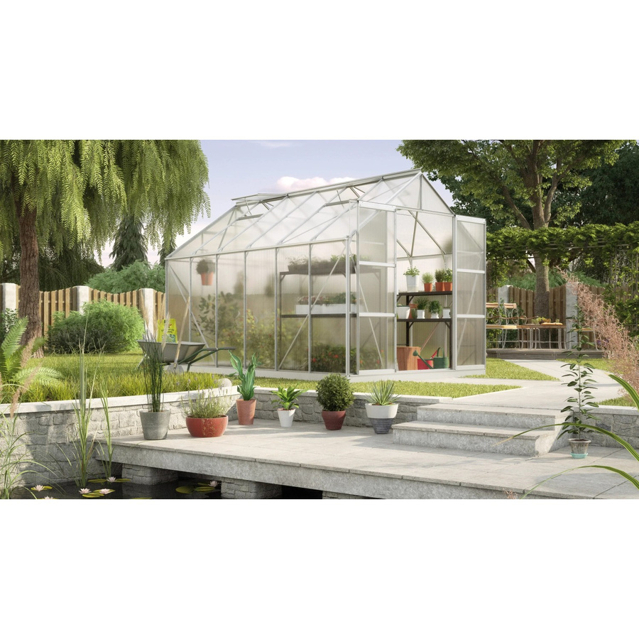 Gewächshaus Vitavia Uranus 9900 aus Aluminium mit 6 mm Polycarbonat Hohlkammerplatten, Fundament, Dachfenster und Regenrinnen, Farbe: Aluminium Eloxiert/Transparent - Bild 2