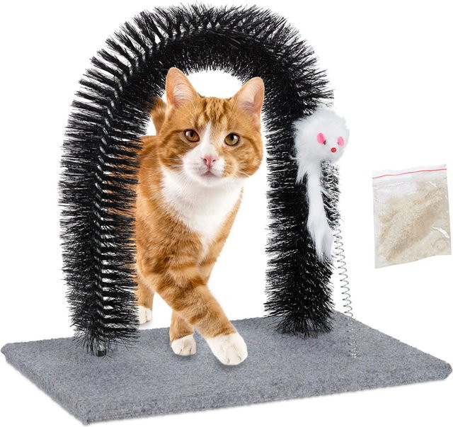 Relaxdays Kratzbogen für Katzen in Grau mit Spielmaus, B/T/H: 33 x 35 x 24,5 cm - Bild 1