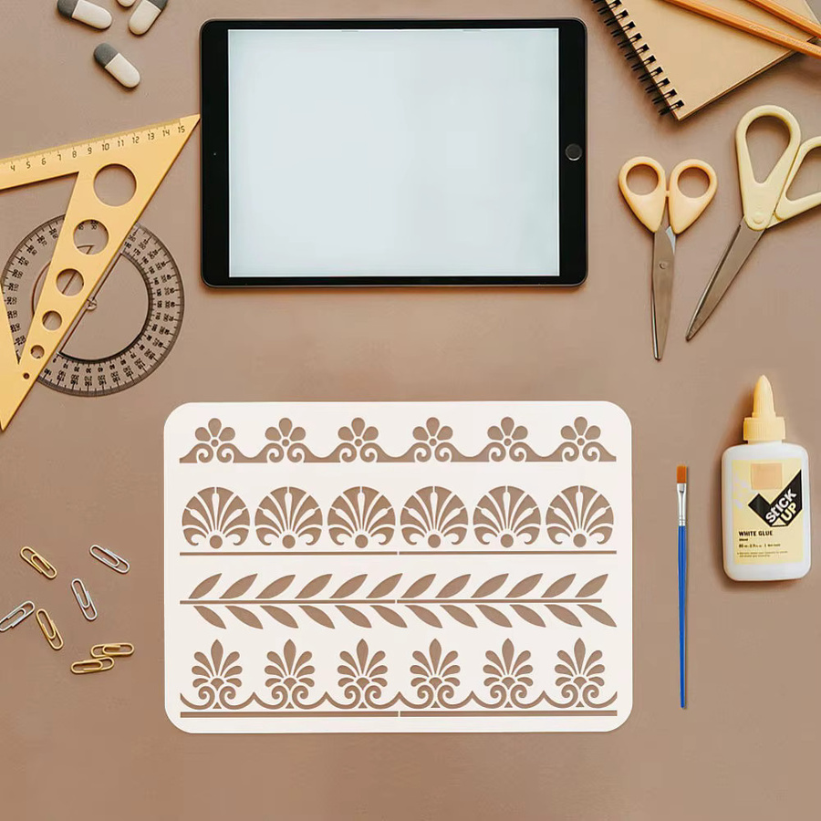 Pflanzen-Motiv Schablonen-Set aus PET mit Kunstpinsel für DIY Scrapbook und Fotoalben - Bild 3