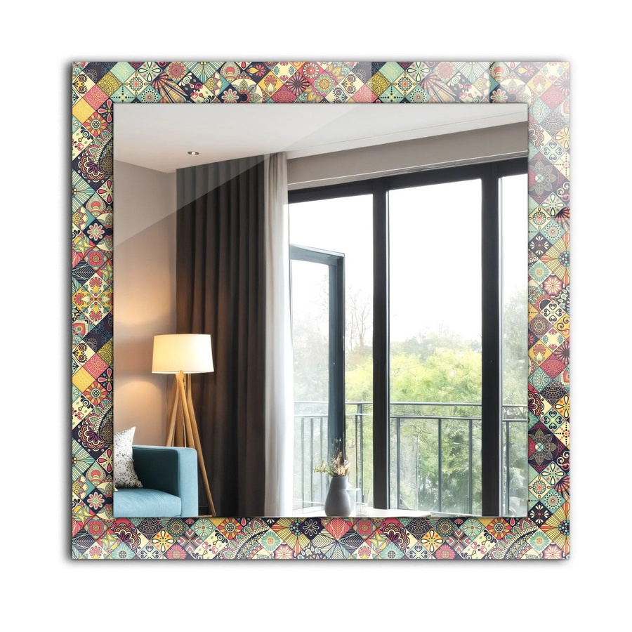 Tulup Dekorativer Wandspiegel mit buntem Patchworkmuster in Rechteckig, Multicolor, B/H: 60 x 60 cm - Bild 2