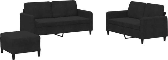vidaXL 3-teilige Sofagarnitur aus Samt in Schwarz mit Zierkissen im modernen Design - Bild 1