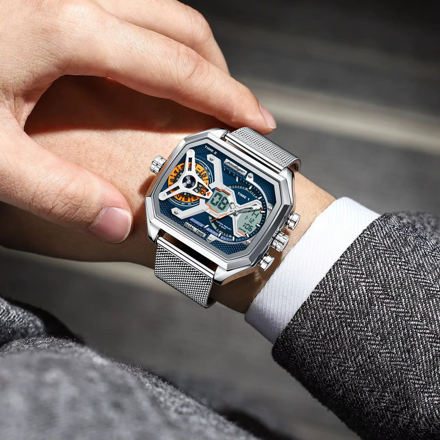 POEDAGAR Digitaluhr, Quarz, Edelstahl, Blau, Herren - Bild 5