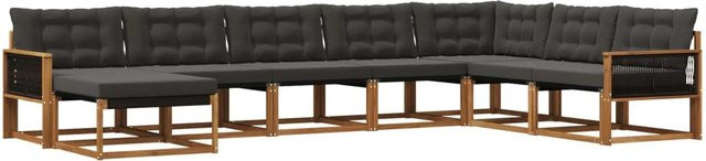 vidaXL Outdoor-Sofagarnitur L-Form aus Akazienholz mit 8 Textilene-Kissen in Natur und Schwarz - Bild 1