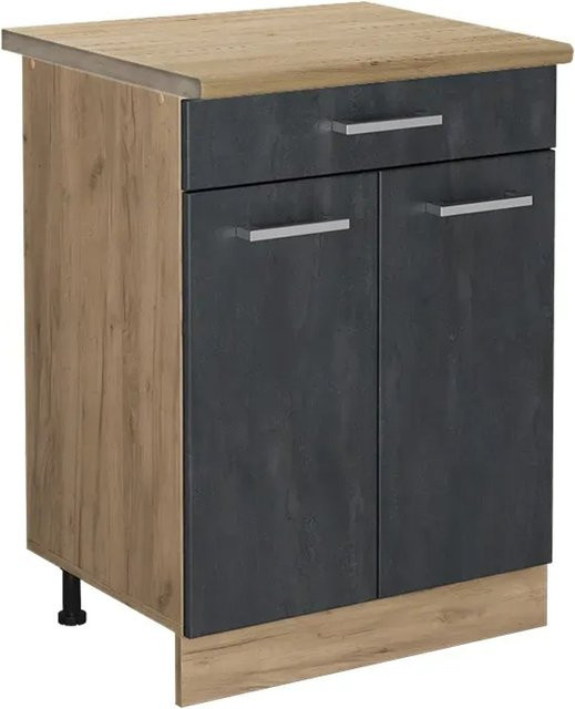 Vicco Küchenunterschrank R-Line Schubladenschrank in Schwarz Beton und Eiche mit Arbeitsplatte, Breite: 60 cm - Bild 2