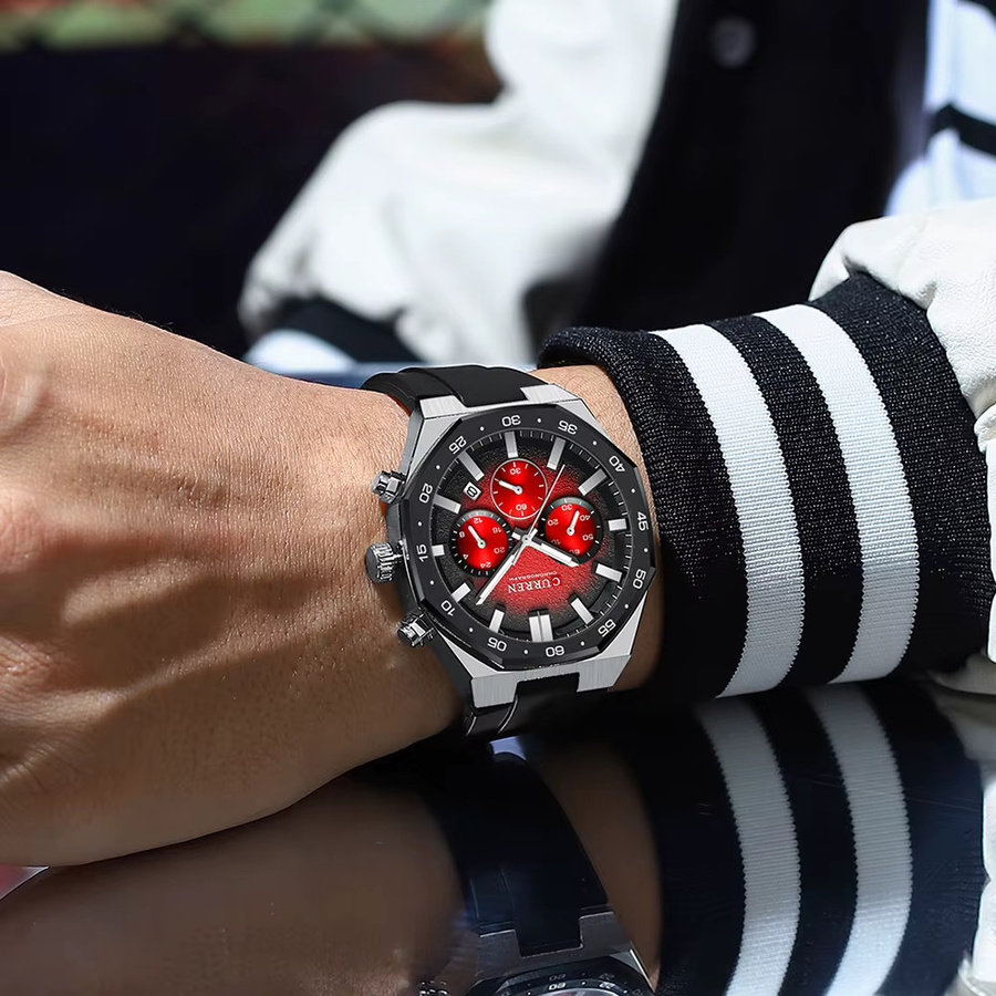 CURREN Chronograph Armbanduhr, Quarz, Silikon, Schwarz, Herren - Bild 4