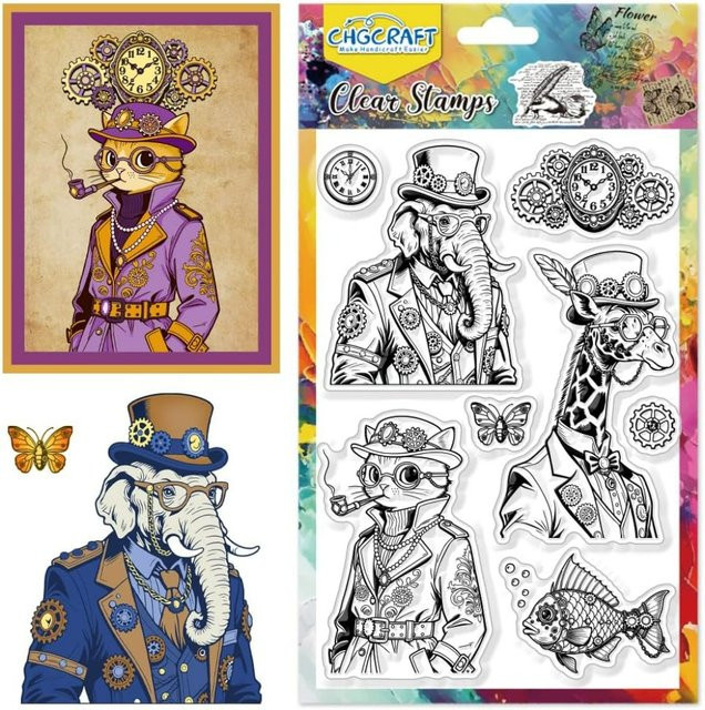 Transparenter Stempel mit Punk-Tier-Muster im Steam-Stil aus Kunststoff - Bild 1