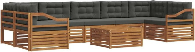 vidaXL 8-teilige Outdoor-Sofagarnitur in L-Form aus massivem Akazienholz mit Kissen in Anthrazit und Natur - Bild 1