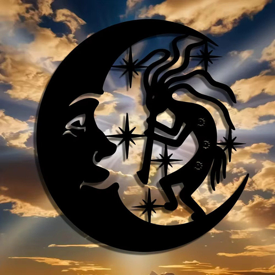 Kokopeli Metall-Wandkunst von CIFBUY, schwarz-goldene lasergeschnittene Eisenskulptur im Südwest-Stil, B/H: 40 x 40 cm - Bild 3