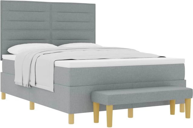 vidaXL Boxspringbett Hellgrau mit Matratze und Kopfteil aus Stoff, B/T/H: 160 x 200 x 128 cm - Bild 1