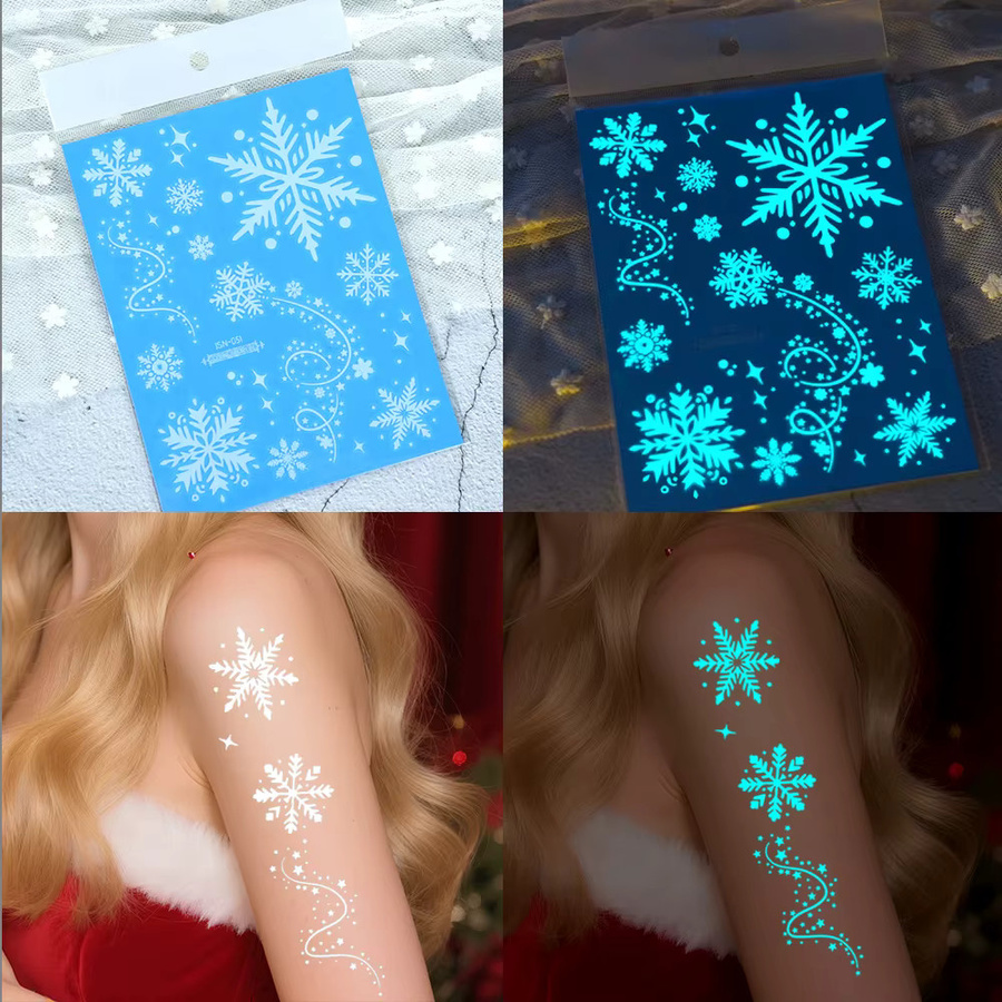 ROCOOART Magic Blue Schneeflocken-Tattoos, 4 Blatt, im Dunkeln leuchtend - Bild 3