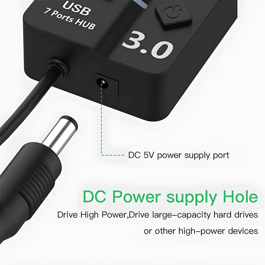 DBIT 7-in-1 USB Hub 3.0/2.0 Splitter mit unabhängigem Switch, USB-Adapter für Desktop und Laptop, Schwarz, 30 cm Kabel - Bild 4