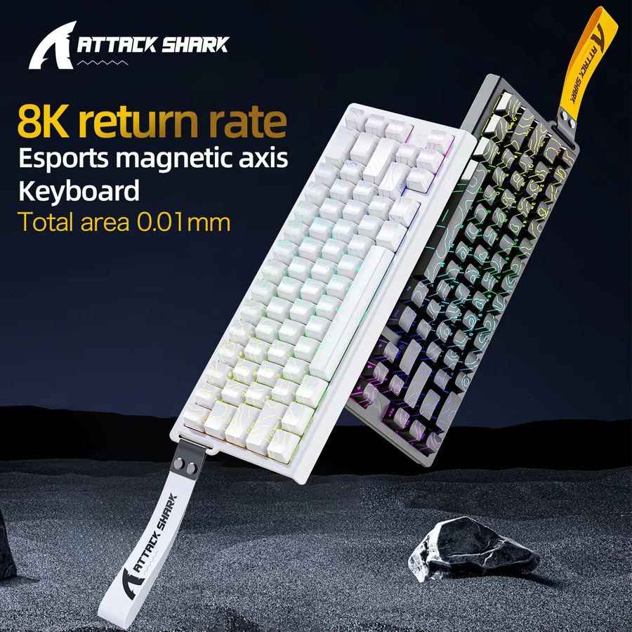 Attack Shark X68HE Magnetische Gaming-Tastatur mit Hall-Effect-Switches, Kabelgebunden, Weiß, Rapid Trigger 0,01mm, 8000Hz Polling Rate und SOCD/Rs Unterstützung - Bild 1