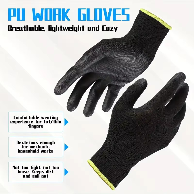INMAICH Sicherheits-Arbeitshandschuhe mit PU-Beschichtung, 2 Paar, Anti-Grip und nahtlos gestrickt, ideal für Mechaniker und Gartenarbeit - Bild 2
