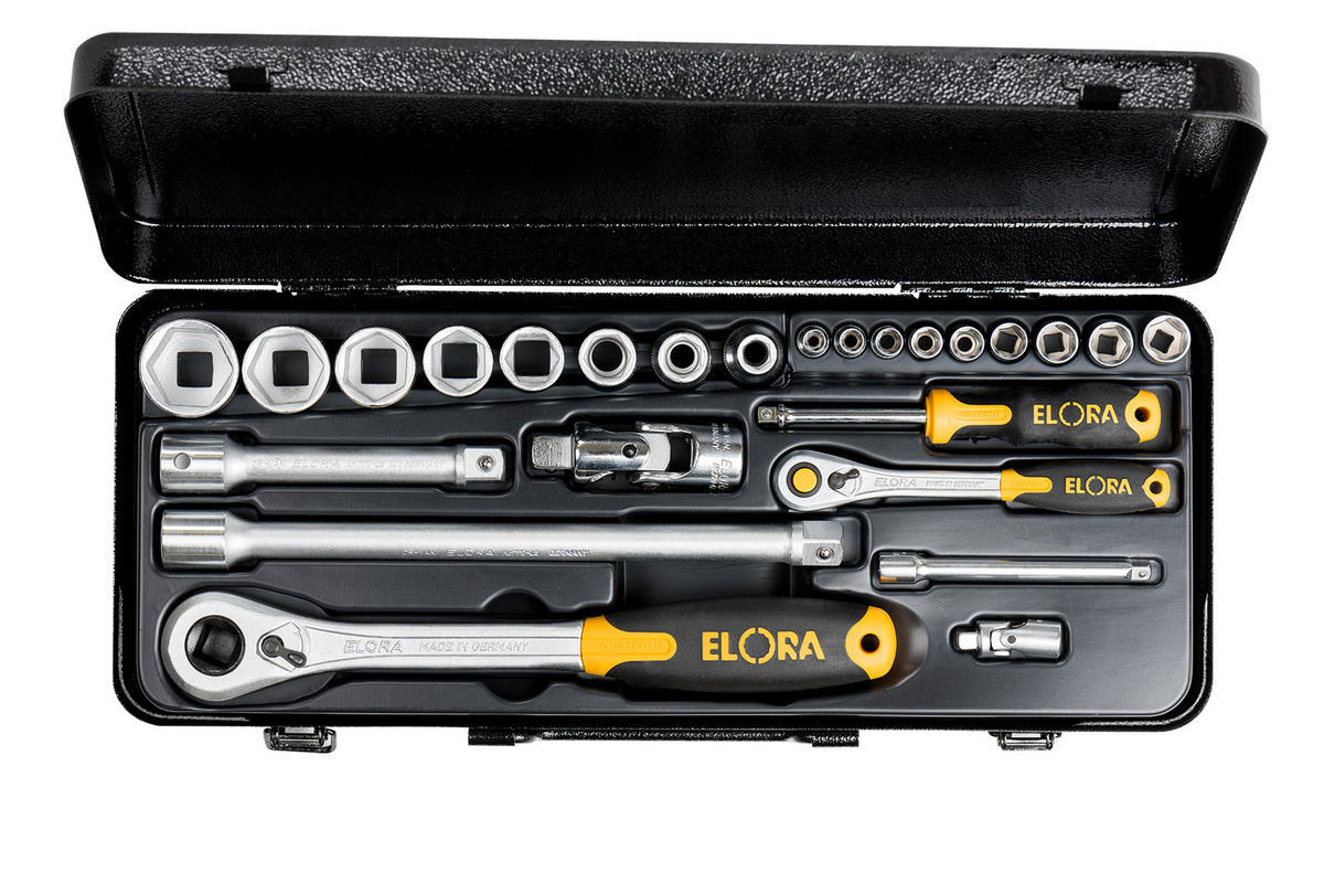 Elora Steckschlüssel-Satz ELORA-714-6MU, 25-teilig, 1/4" und 1/2", 6-kant, silber - Bild 1