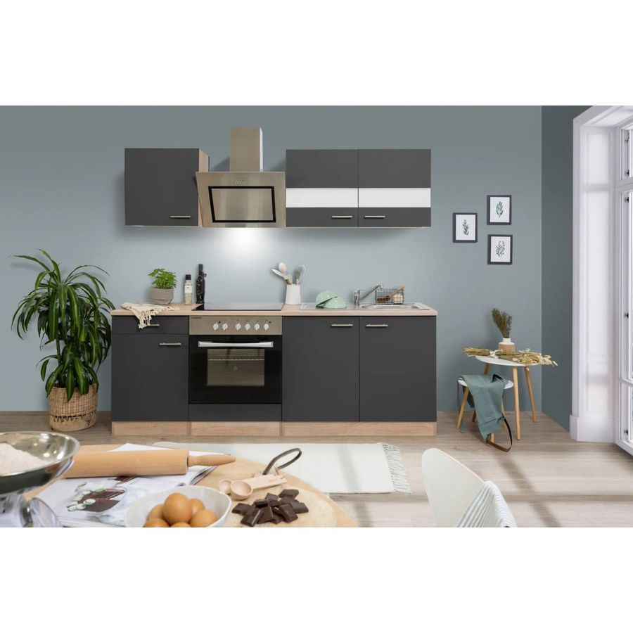 Respekta Economy Küchenzeile KB210ESGSC in Grau-Eiche Sägerau mit Glastüren und Soft-Close-Funktion, B/T/H: 210 x 60 x 82 cm - Bild 2