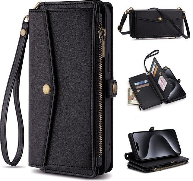 Xiaomi Poco X2 X3 X4 X5 X6 X7 X8 GT NFC Neo Pro Flip Cover Handyhülle aus PU-Leder mit Reißverschluss und Brieftaschen-Funktion in Rot oder Schwarz - Bild 1
