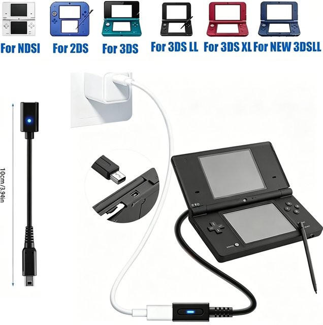 USB-C Ladeadapter für Nintendo NDSi, 2DS, 3DSLL und 3DSXL in Schwarz - Bild 1