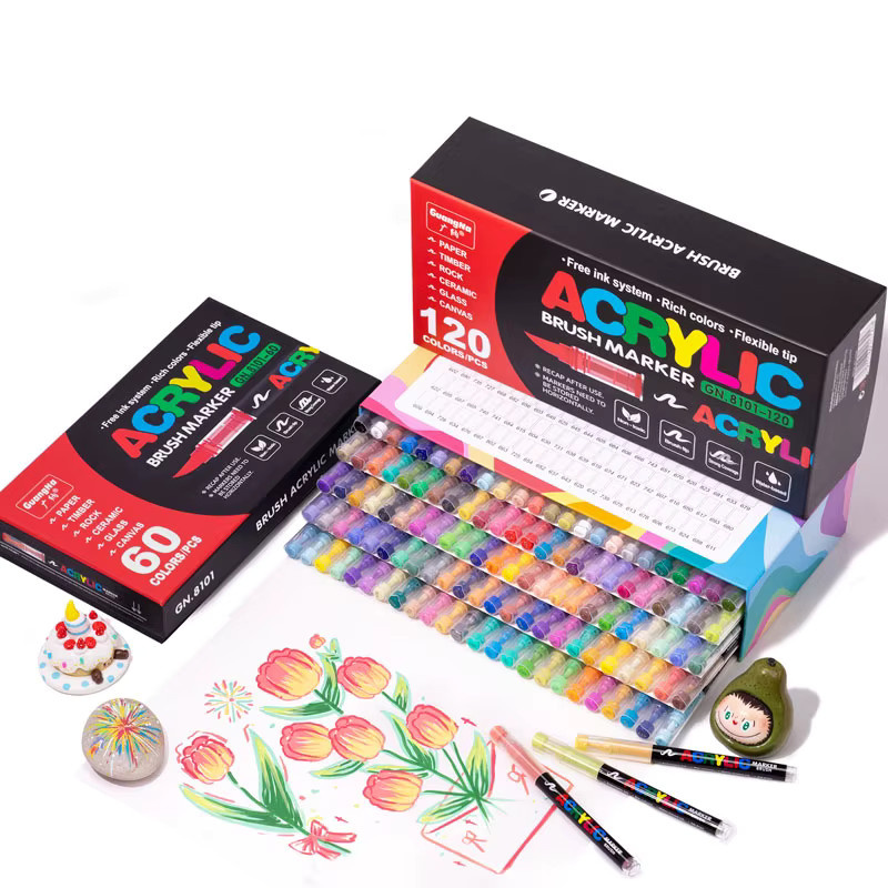 Acryl-Farbmarker mit weicher Pinselspitze in Multicolour und Gold für DIY-Handwerk auf Holz, Stein, Leinwand, Glas und Stoff - Bild 2