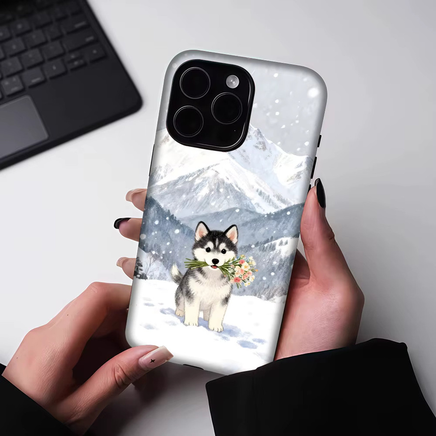 Magnetische Handyhülle von Potdemiel mit Husky-Motiv in verschneiten Bergen für iPhone 17 16 15 14 13 Pro Max Plus, robuste Einzel- und Doppelschicht-Schutzhülle, mehrfarbig - Bild 5