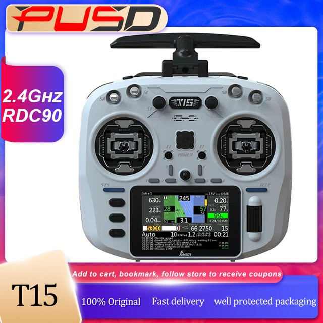 PUSD Fernbedienung T15 Radio Controller mit Gimbal Sensor und 2,4 GHz RDC90 für EDGETX/ELRS FPV RC Drohnen in Pink und Weiß - Bild 1