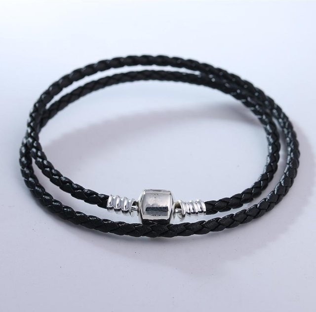 Doppeltes Lederarmband, Schwarz, 33 cm, Damen - Bild 1