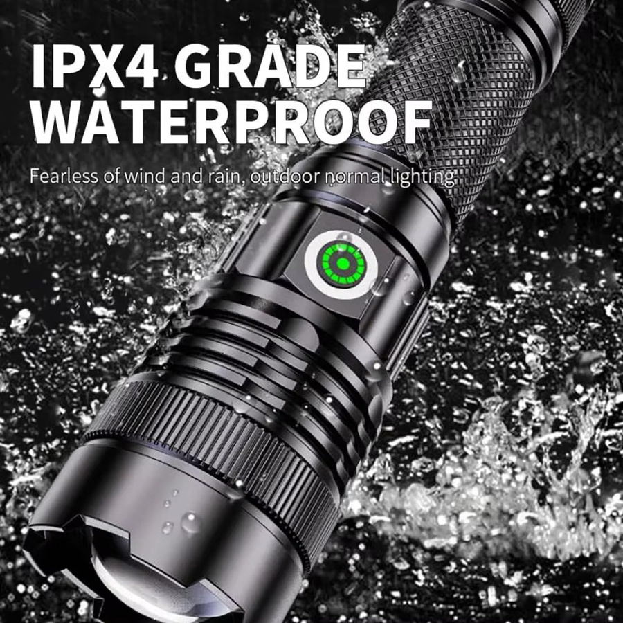 ESMARTER LED-Taschenlampe mit 100000 Lumen, wasserdichte Langstrecken-Scheinwerfer mit USB-Aufladung und eingebautem Akku, Schwarz - Bild 2