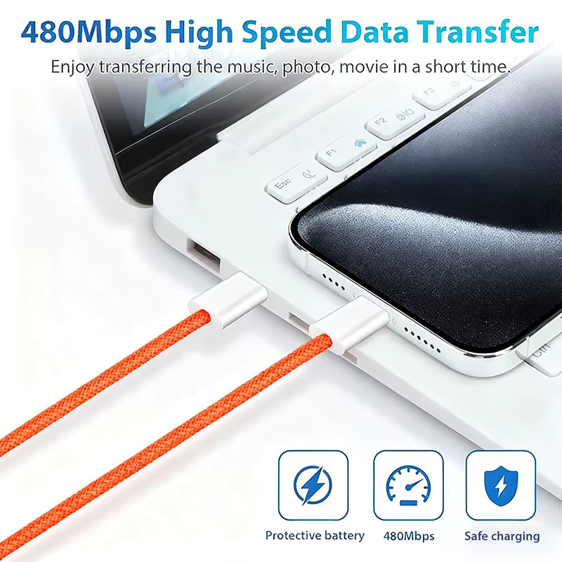 USB-C auf USB-C Schnellladekabel mit 60W Leistung, bunt gewebtes Ladekabel für iPhone 16, 15 Pro, Huawei, Xiaomi und Samsung - Bild 4
