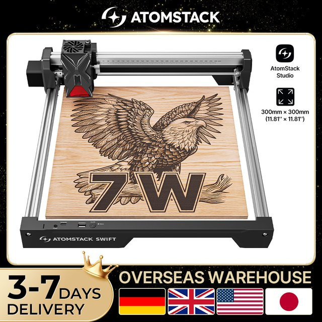 ATOMSTACK SWIFT Tragbare Lasergravurmaschine mit 12W und 7W Leistung für Holz, Acryl und Metall, CNC Lasergravierer und Schneidemaschine mit WIFI, Arbeitsbereich 300 x 300 mm - Bild 1