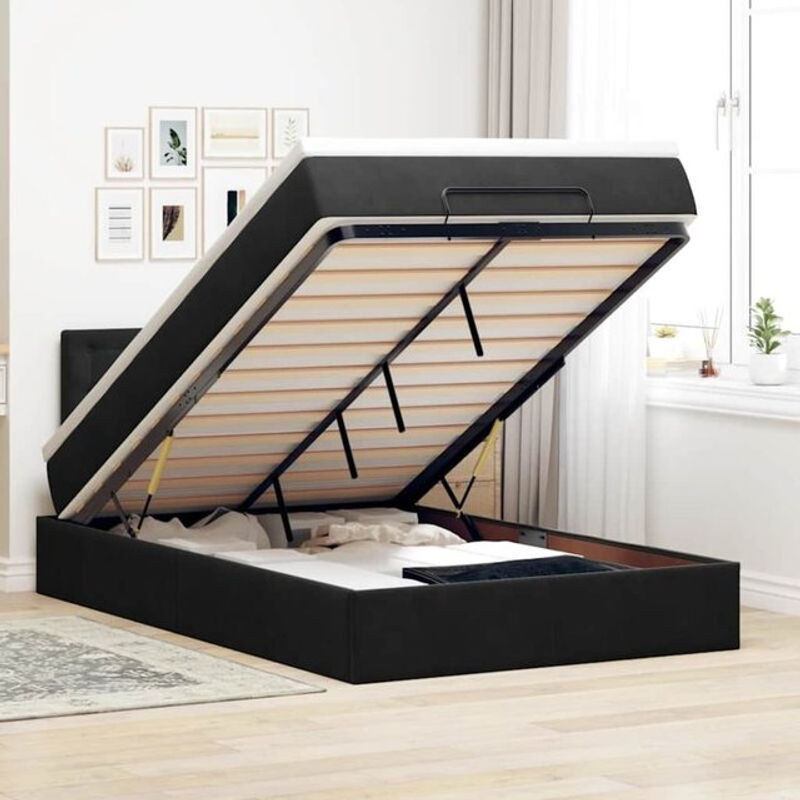 Vidaxl Ottoman Polsterbett mit Matratze aus Samt in Schwarz B/T/H: 120 x 190 x 88 cm - Bild 1