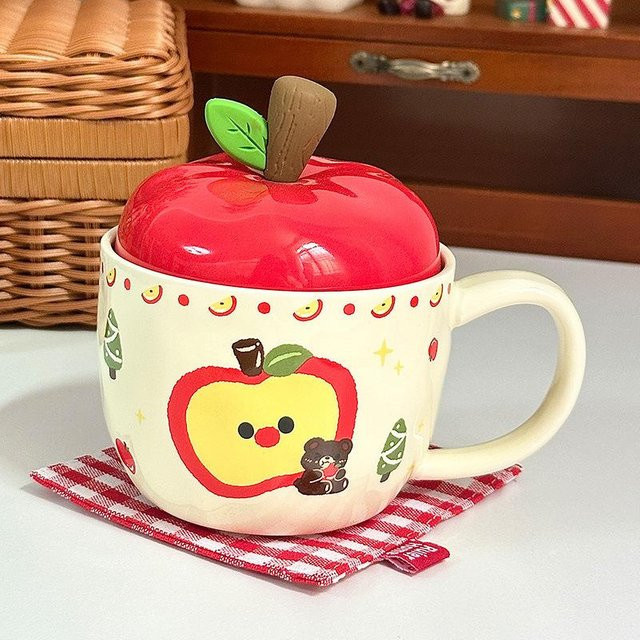 Kreative Keramiktasse mit Deckel von Yiran toy 1 in Rot, 400 ml - Bild 1