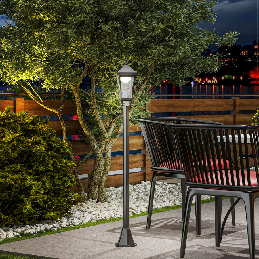 Outsunny Solar Gartenlaterne Schwarz mit LED Kaltweiß, IP44 Wasserdicht, Wegleuchte mit Lichtsensor, B/T/H: 15 x 15 x 127 cm - Bild 2